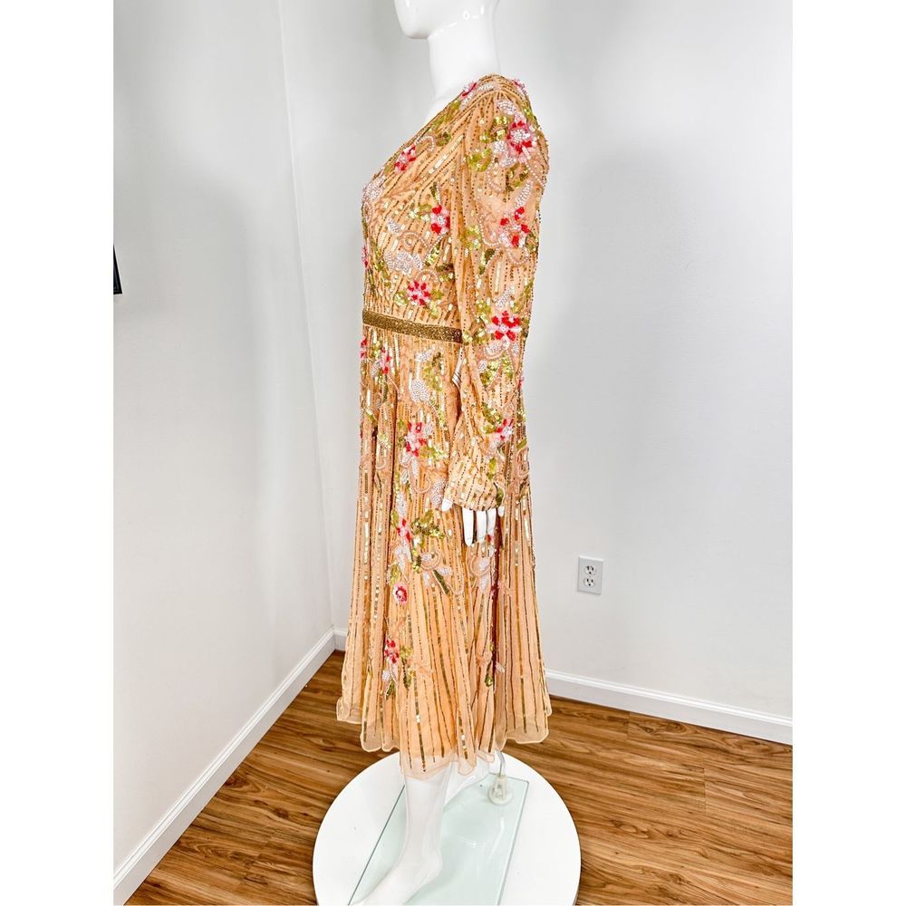 🔥🔥 Mac Duggal Long Sleeve Floral Beaded MIDI Dress Size 14 - Picture 9 of 12